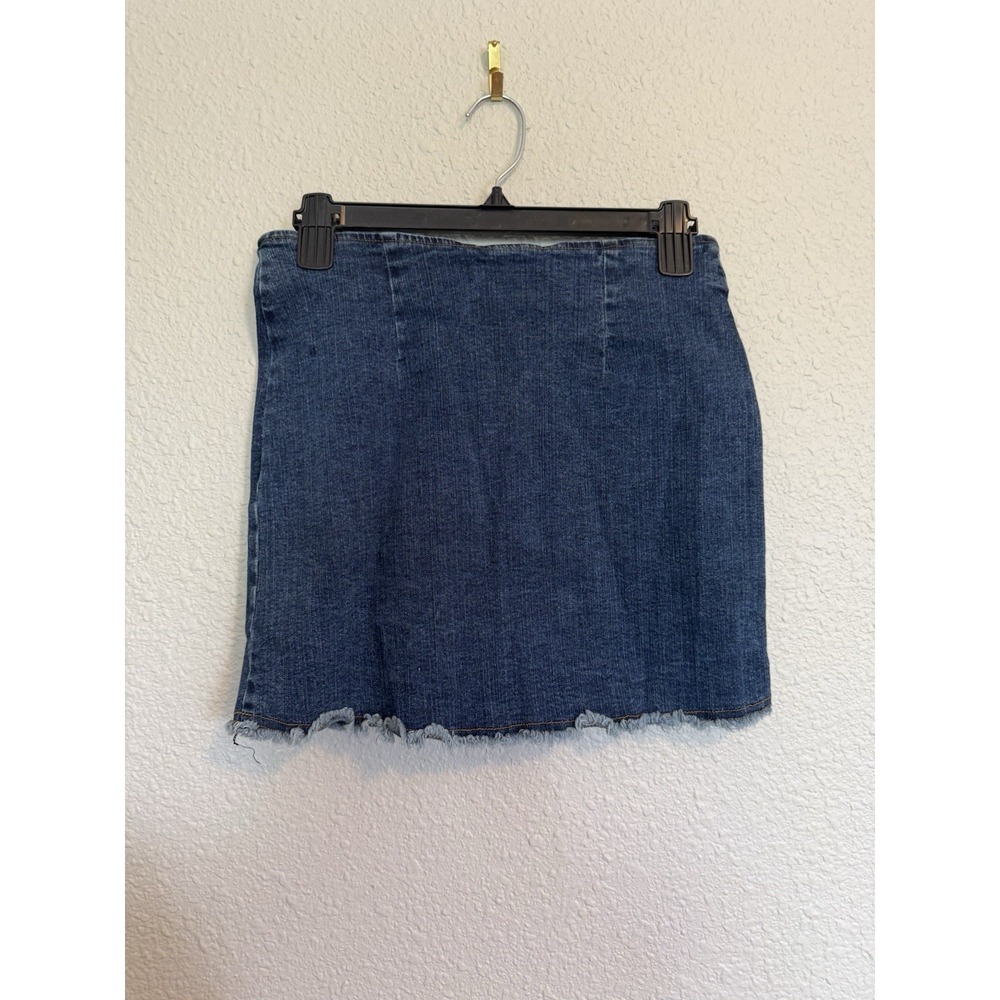 VTG Lace UpDenim Mini Skirt Y2K Size Med Boho Festival Raw Hem 90s Grunge - Picture 6 of 10